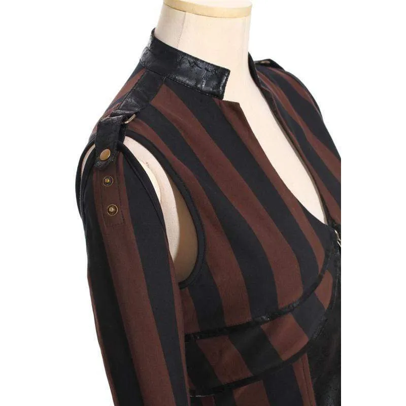 Gestreifte Steampunk-Lederweste für Damen