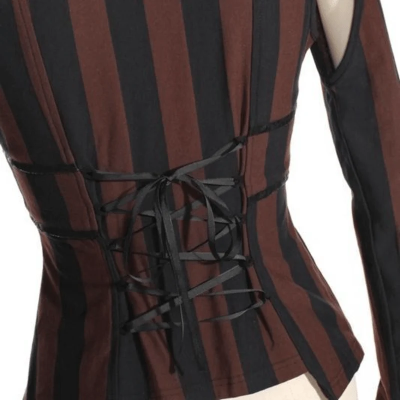 Gestreifte Steampunk-Lederweste für Damen