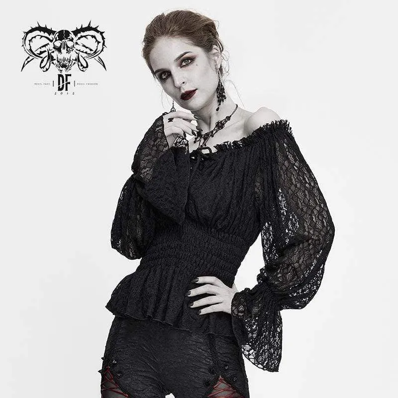 Damen Gothic Off-Shoulder Strappy Lace Sleeve Tops