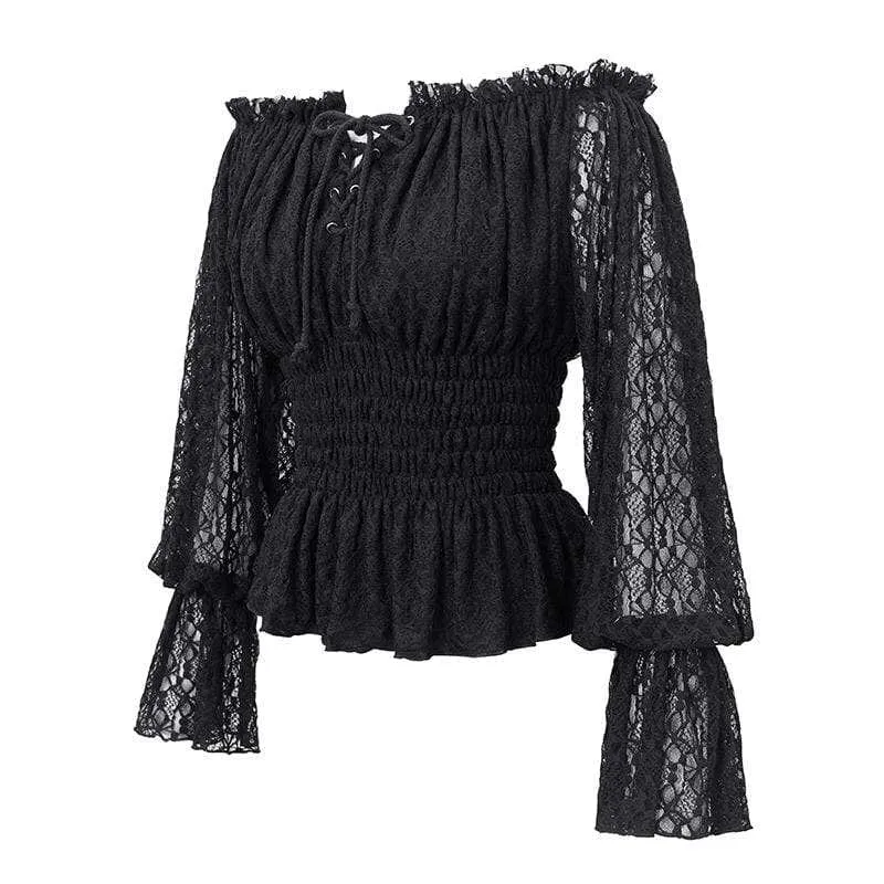 Damen Gothic Off-Shoulder Strappy Lace Sleeve Tops