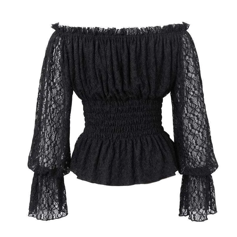 Damen Gothic Off-Shoulder Strappy Lace Sleeve Tops