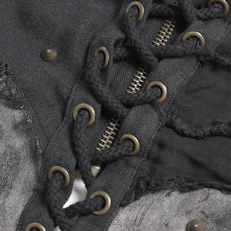 Frauen Punk Gürtel Slim Underbust Korsetts mit zerrissenem Rock