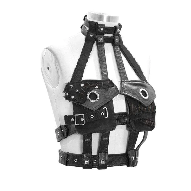 Damen Gothic Punk PU Leder Taschengeschirr