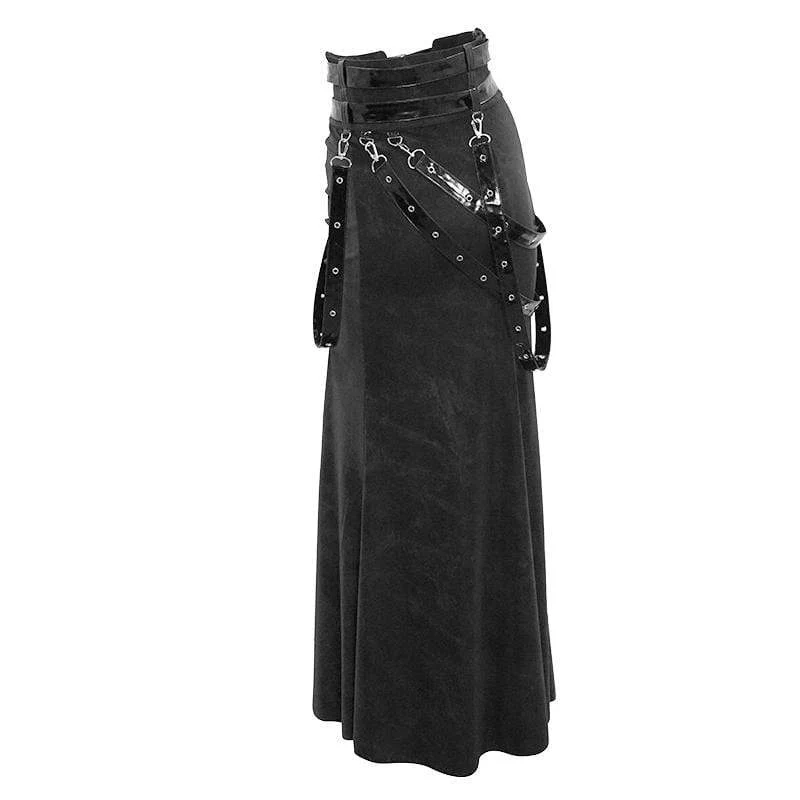 Damen Gothic PU Gürtel Schlitz Wickelröcke