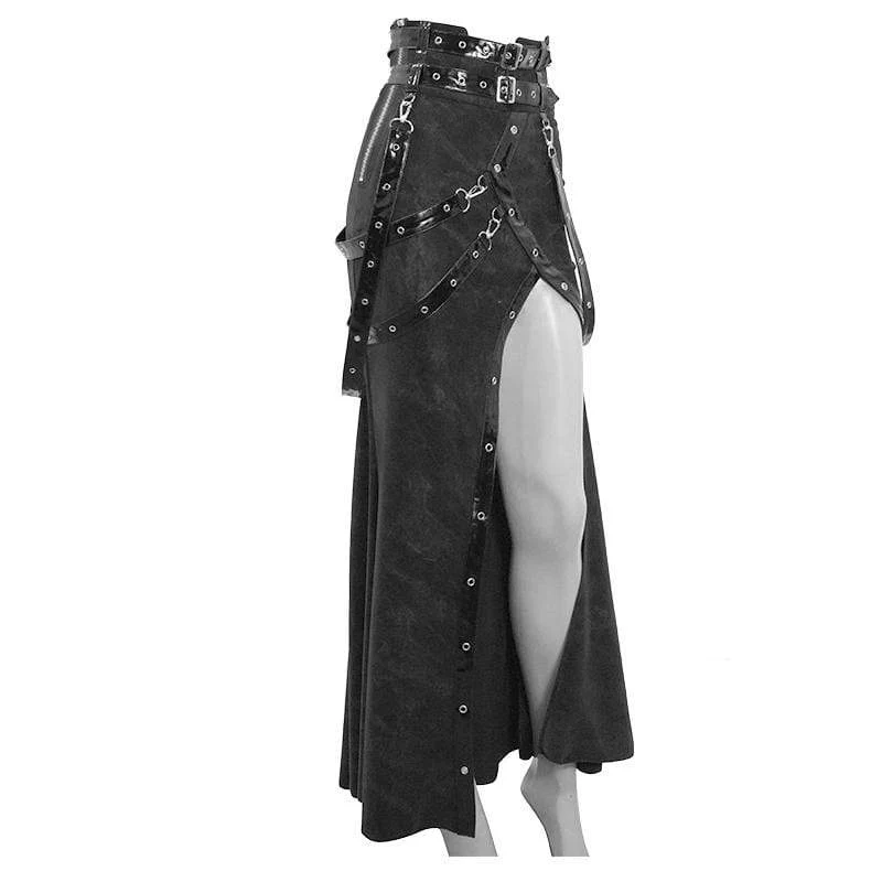 Damen Gothic PU Gürtel Schlitz Wickelröcke