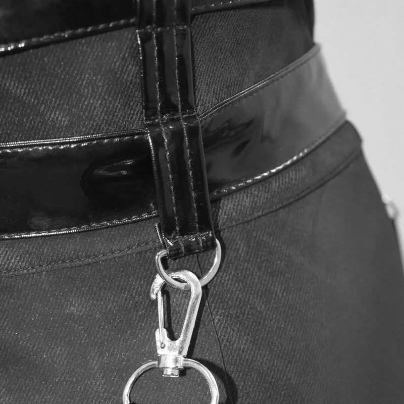 Damen Gothic PU Gürtel Schlitz Wickelröcke