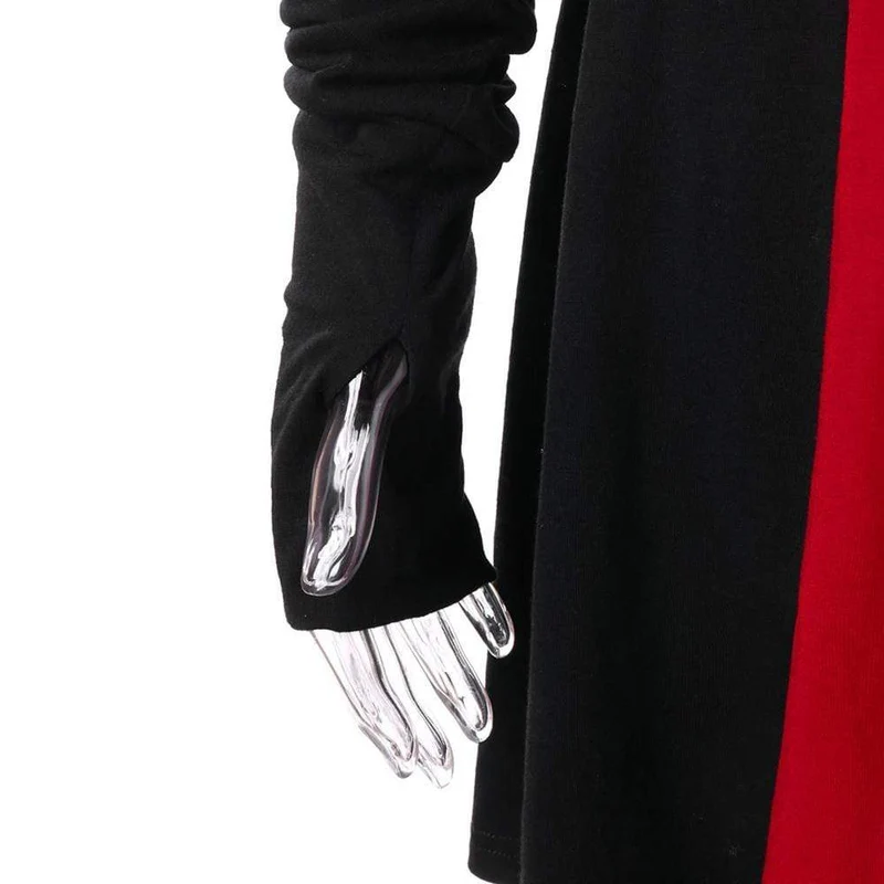 Frauen Gothic Buckles Full Sleeved Hooded unregelmäßigen Saum Strickjacke Mäntel