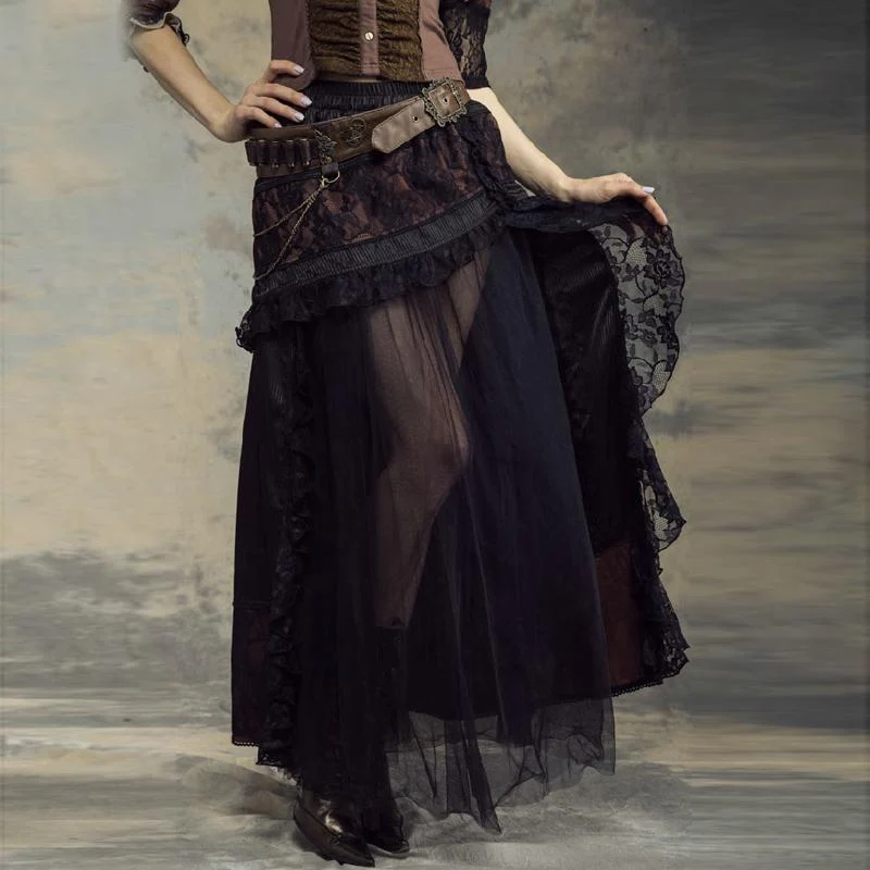 Frauen Goth Multilayer Net Front Skirt