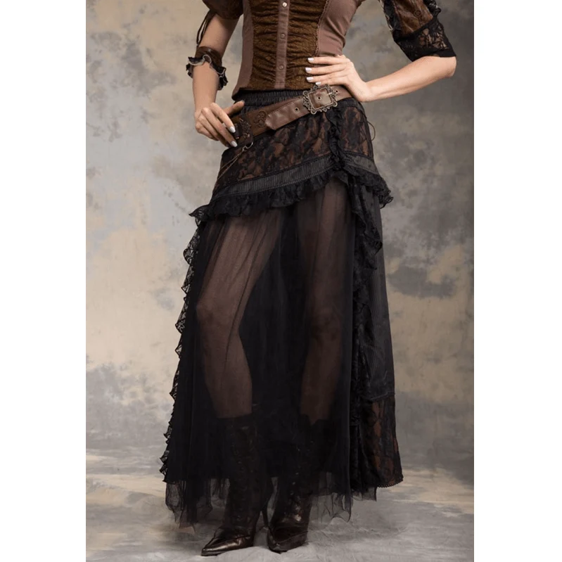 Frauen Goth Multilayer Net Front Skirt