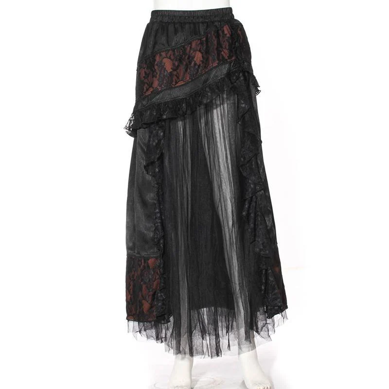 Frauen Goth Multilayer Net Front Skirt