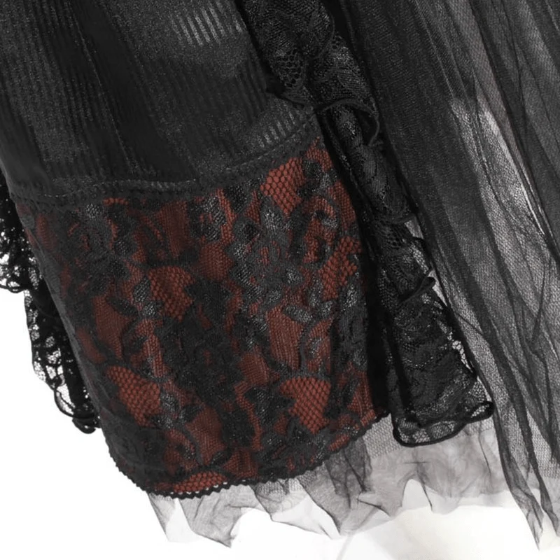Frauen Goth Multilayer Net Front Skirt