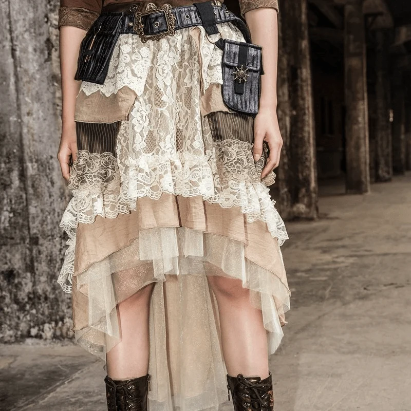 Mehrschichtiger Vintage-Rock mit Rüschen in mittlerer Länge für Damen