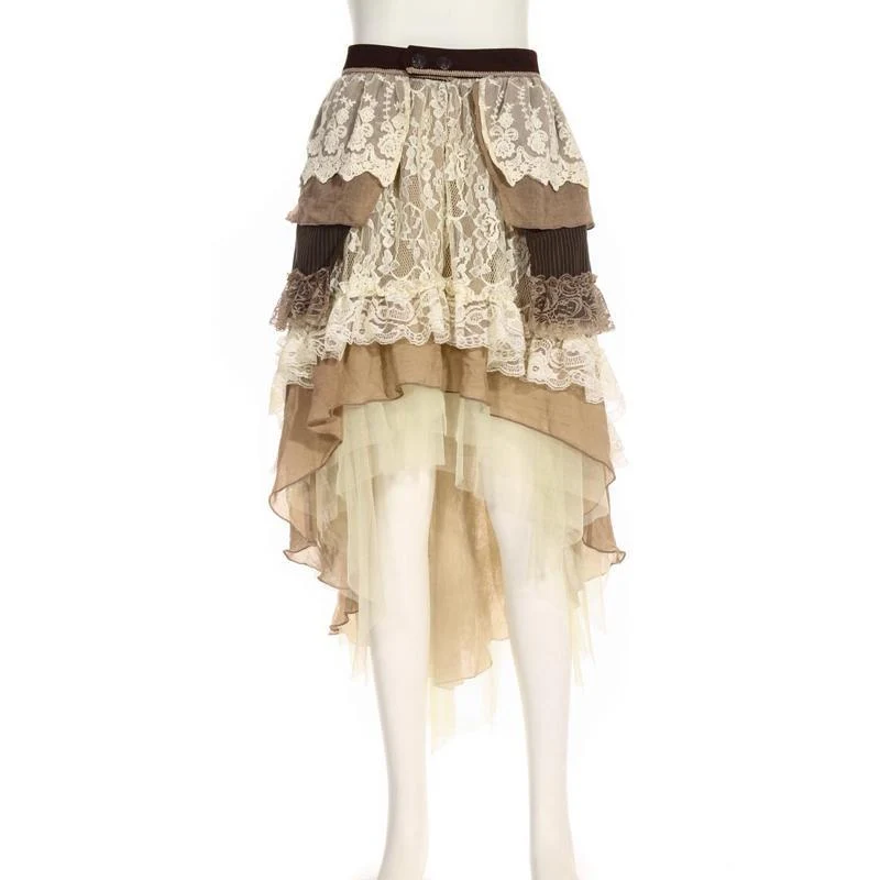 Mehrschichtiger Vintage-Rock mit Rüschen in mittlerer Länge für Damen