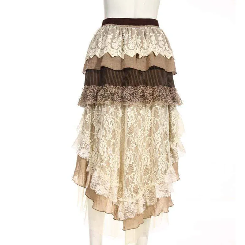 Mehrschichtiger Vintage-Rock mit Rüschen in mittlerer Länge für Damen