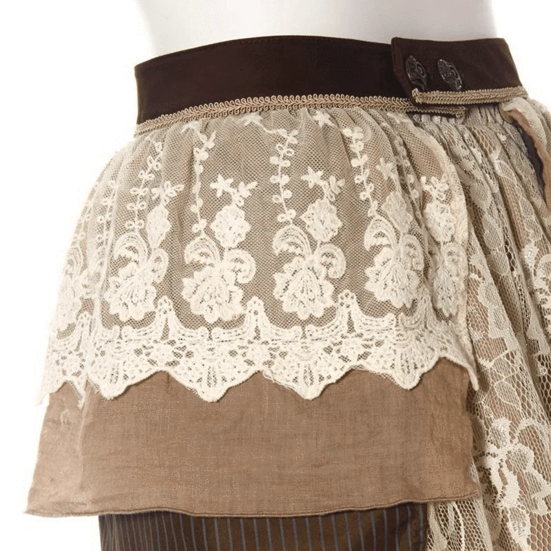 Mehrschichtiger Vintage-Rock mit Rüschen in mittlerer Länge für Damen