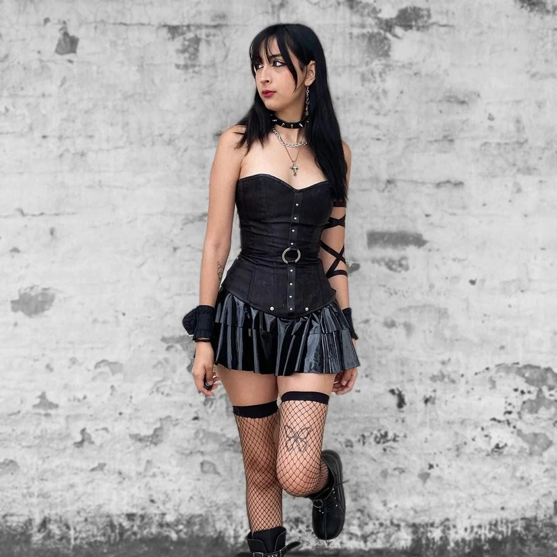 Damen Gothic Side Zipper Neckholder Top Korsetts