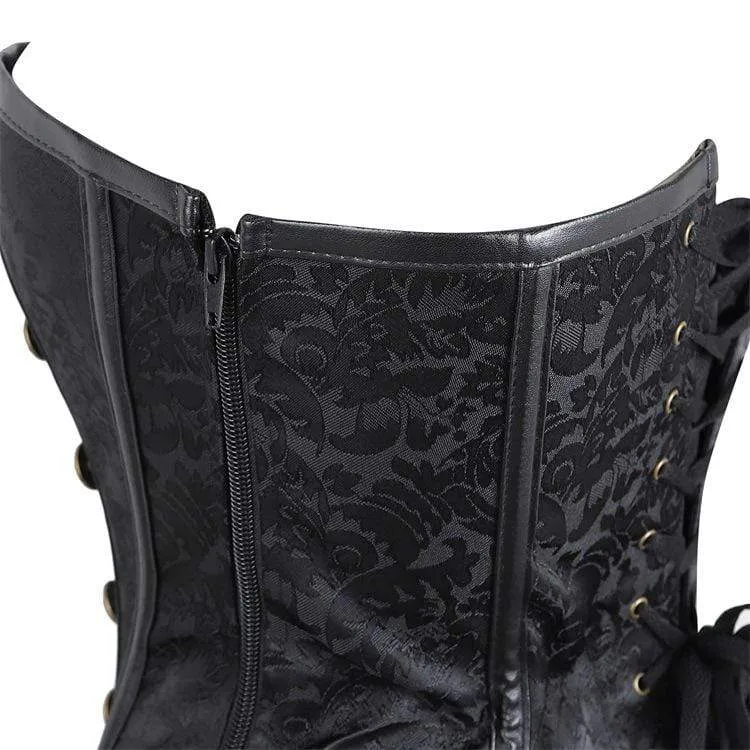 Damen Gothic Floral Sleeved High Collar Overbust Korsetts