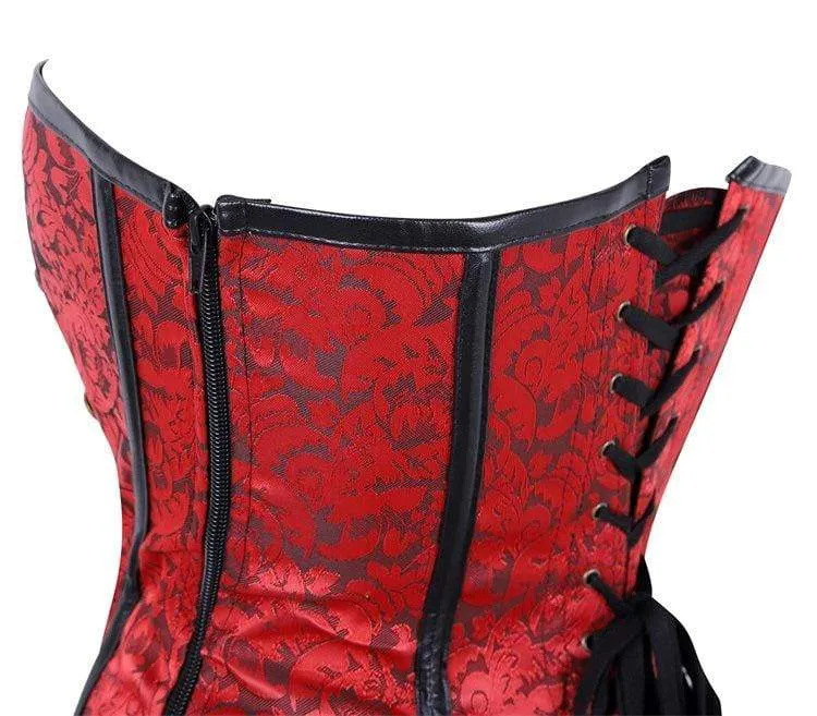 Damen Gothic Floral Sleeved High Collar Overbust Korsetts