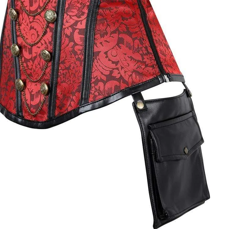 Damen Gothic Floral Sleeved High Collar Overbust Korsetts