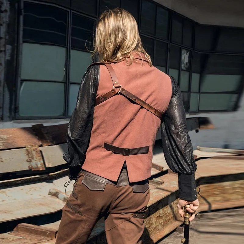Herren Steampunk Kunstleder Akzent Explorer Weste