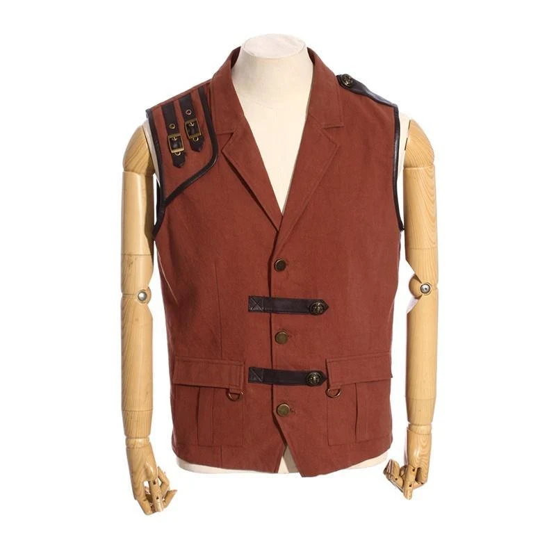 Herren Steampunk Kunstleder Akzent Explorer Weste