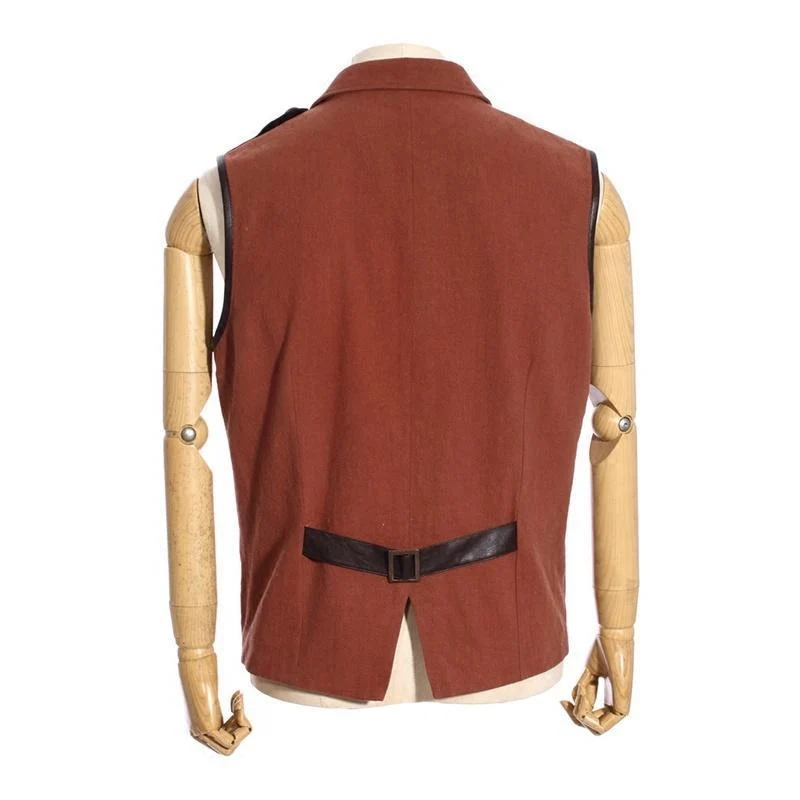 Herren Steampunk Kunstleder Akzent Explorer Weste