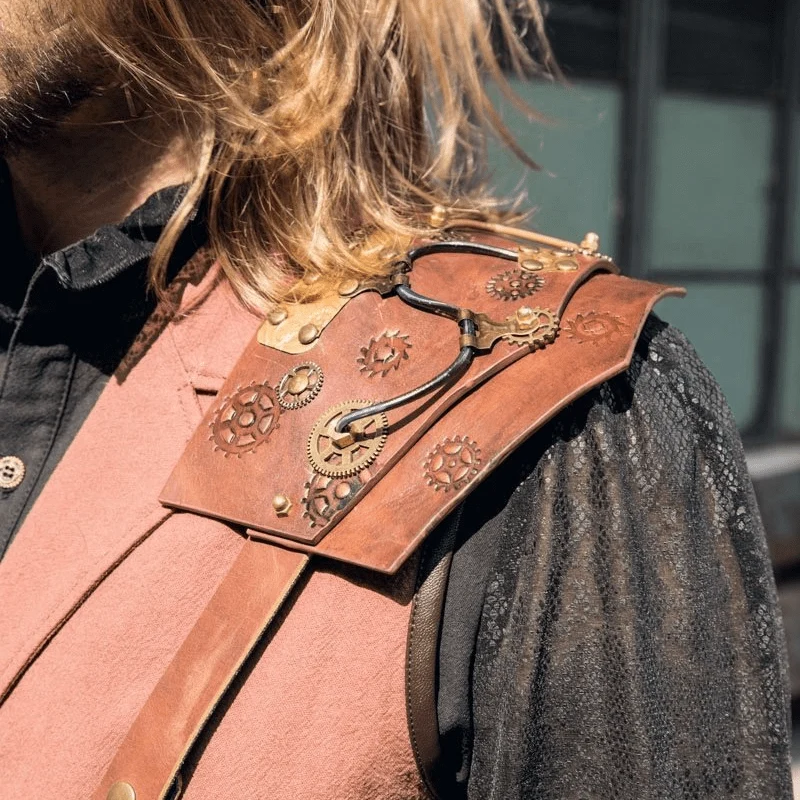 Herren Steampunk Kunstleder Akzent Explorer Weste