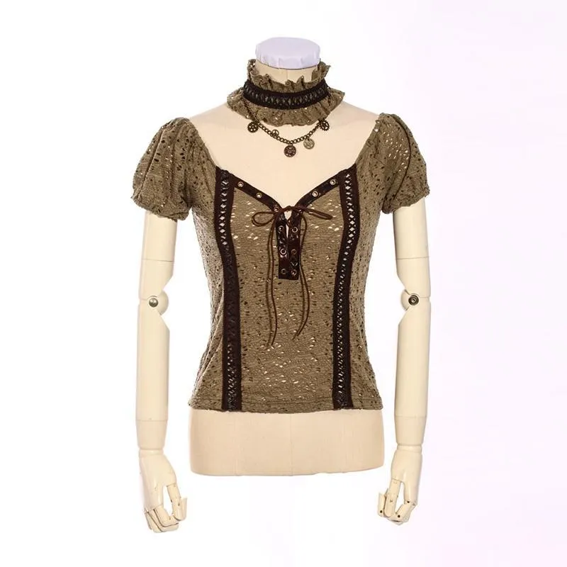 Damen Short Lace Top mit Kragen