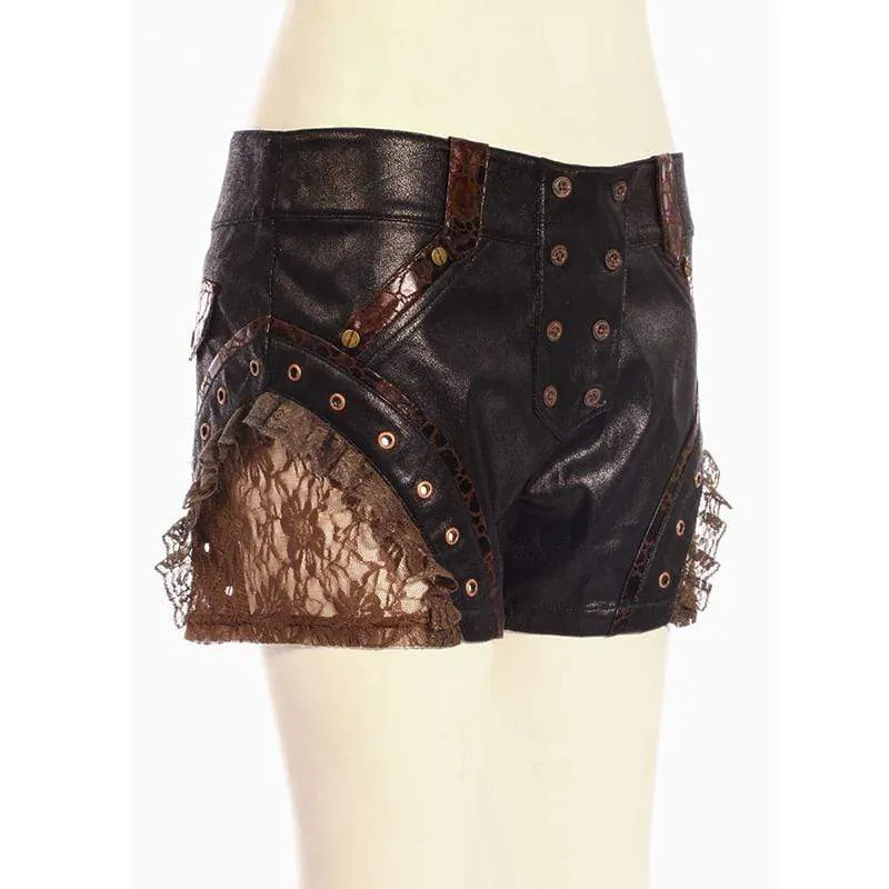 Damen Steampunk Leder & Lace Shorts