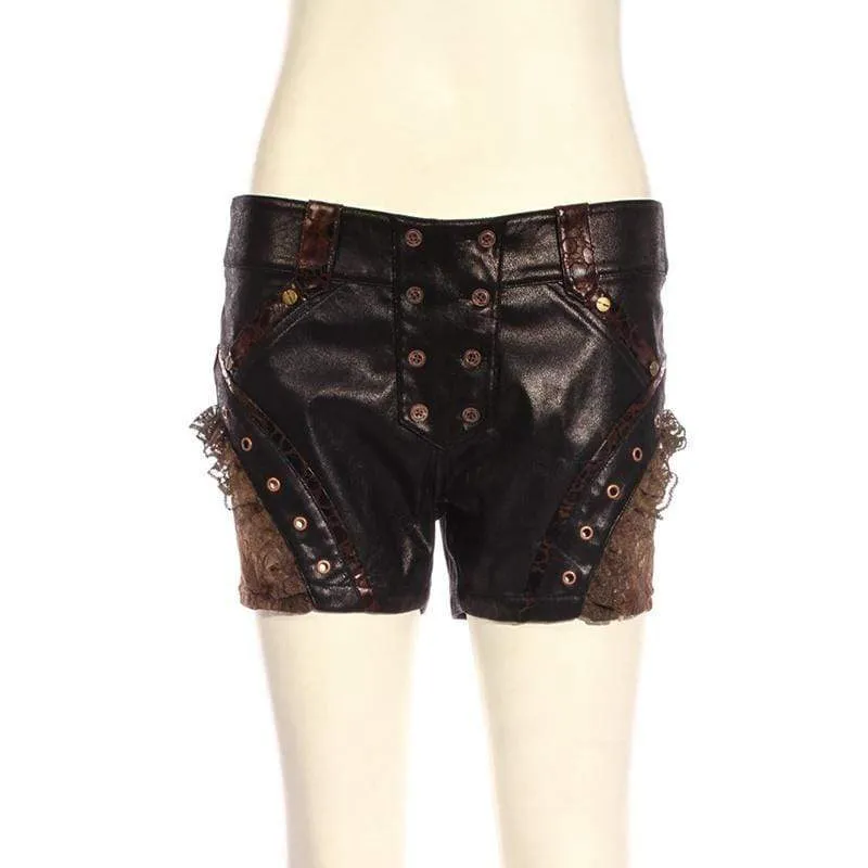 Damen Steampunk Leder & Lace Shorts