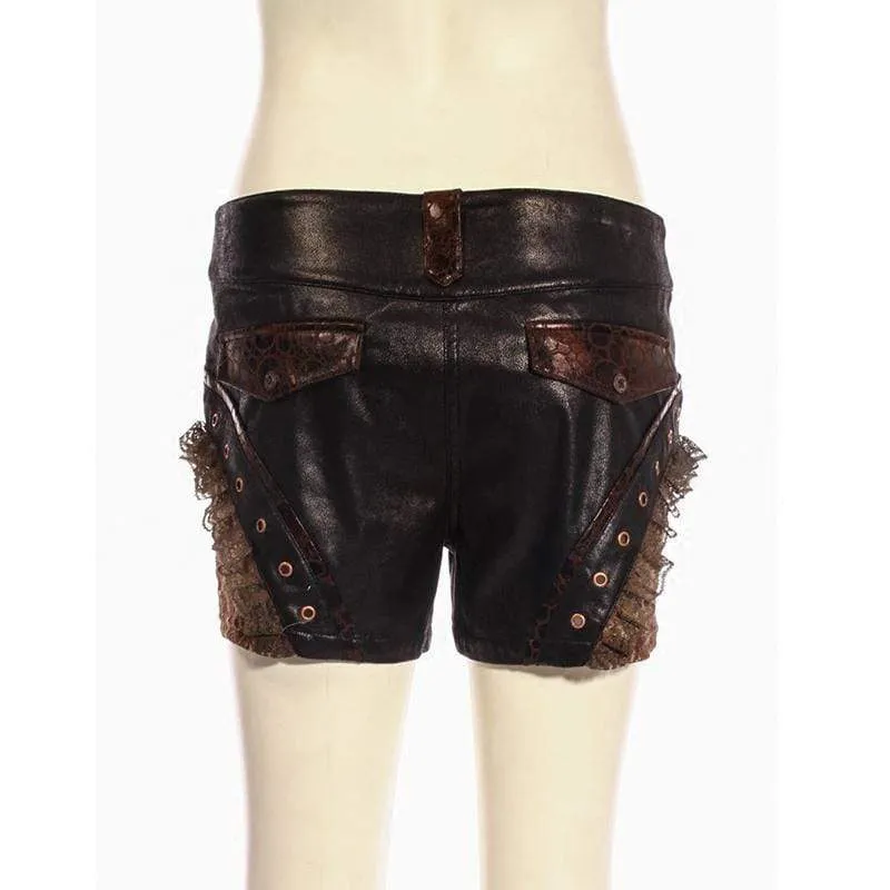Damen Steampunk Leder & Lace Shorts