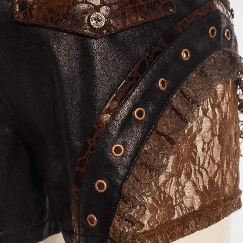 Damen Steampunk Leder & Lace Shorts