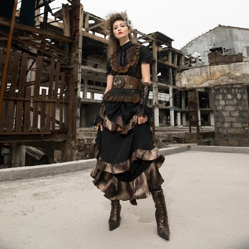 Damen Long Layered Steampunk Rock