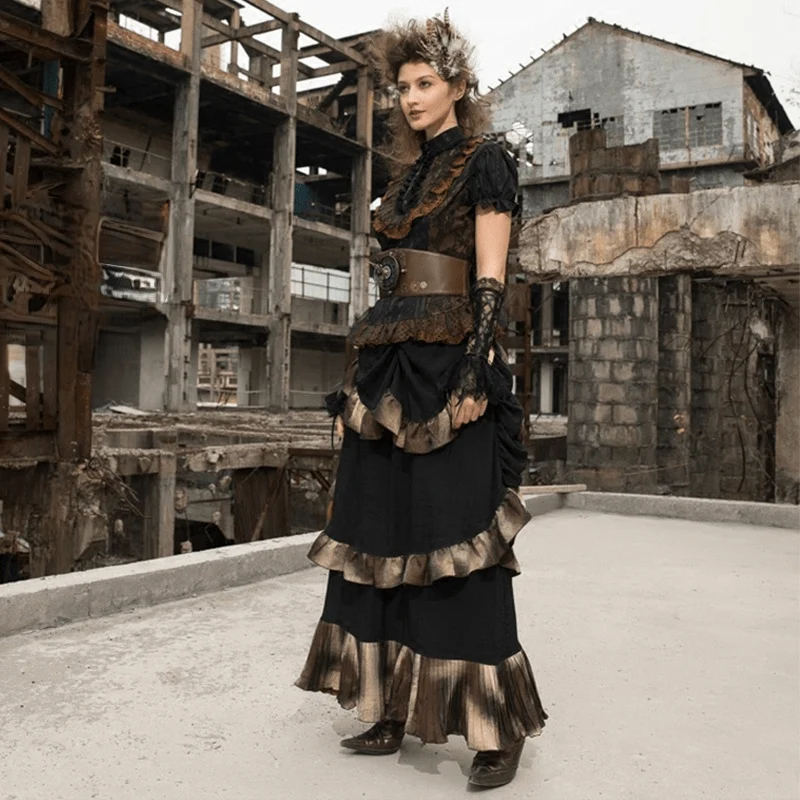Damen Long Layered Steampunk Rock