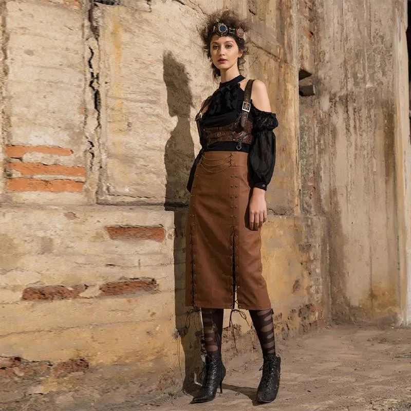 Damen Lederlook Steampunk Straight Rock