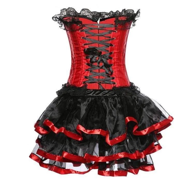 Damen Vintage Spitzen Saum Satin Überbrust Korsetts Mit Röcken