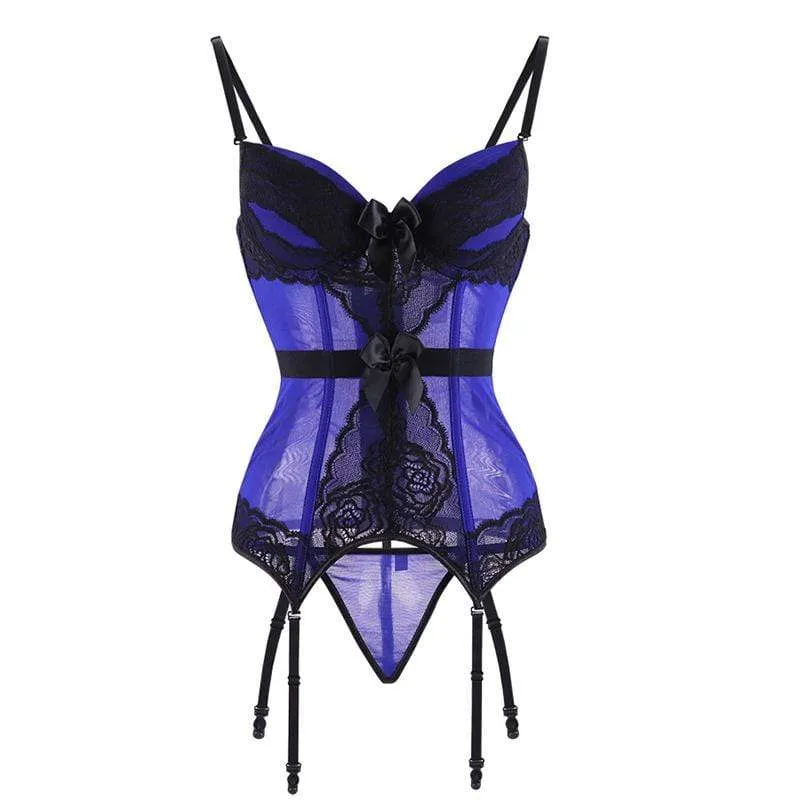 Damen Gothic Lace Splicing Mesh Slip Sheer Overbust Korsetts