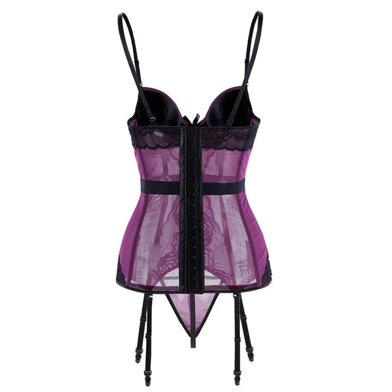 Damen Gothic Lace Splicing Mesh Slip Sheer Overbust Korsetts