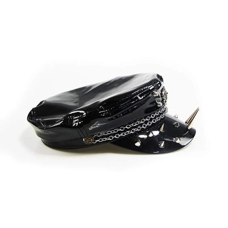 Damen Punk Nieten Schädel Kunstleder Cap