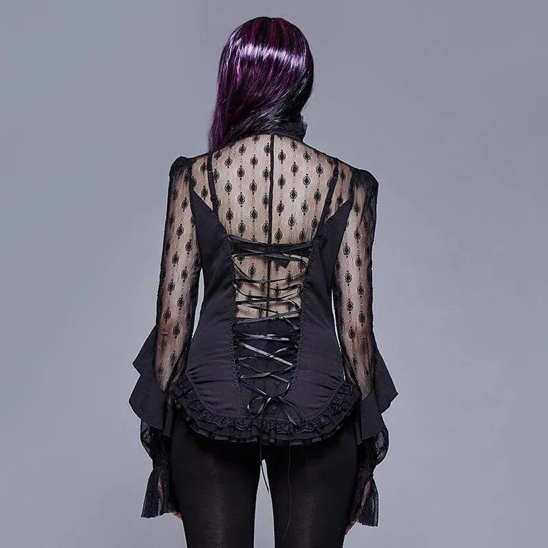 Frauen Goth Floral Lace Sheer Shirt