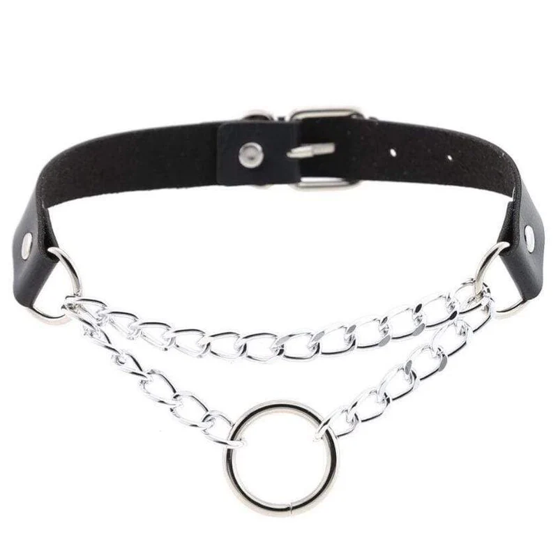 Frauen Goth O-Ring Double-Layer-Kunstleder Choker
