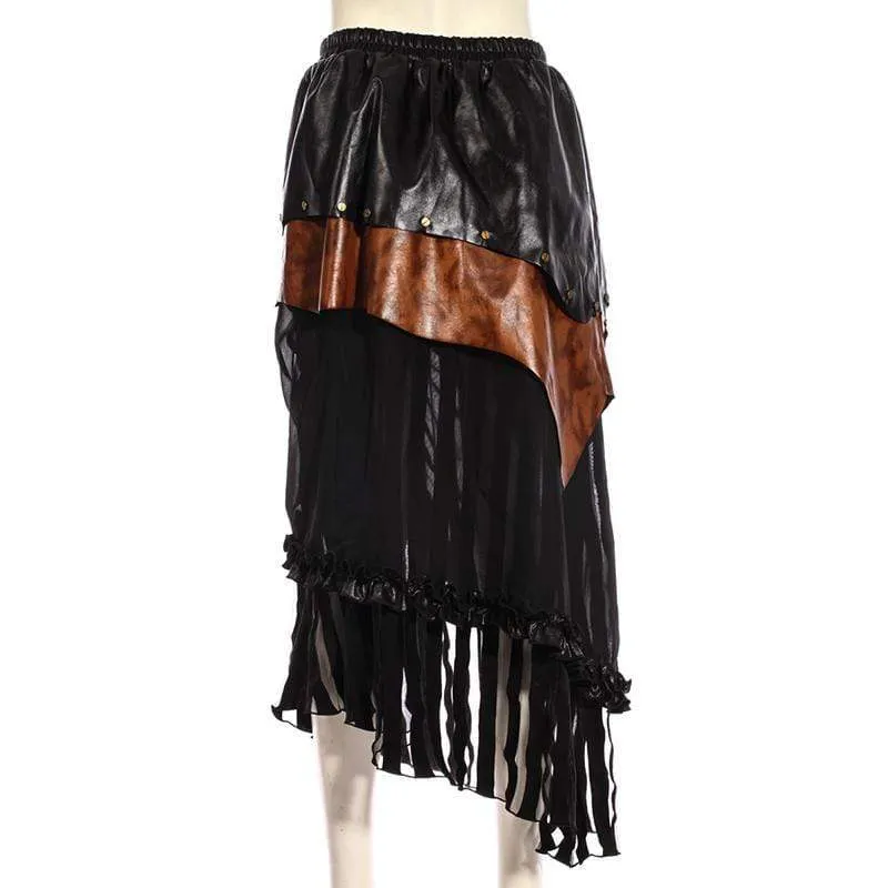 Abgestufter Damen-Rock aus Kunstleder und Steampunk-Netz