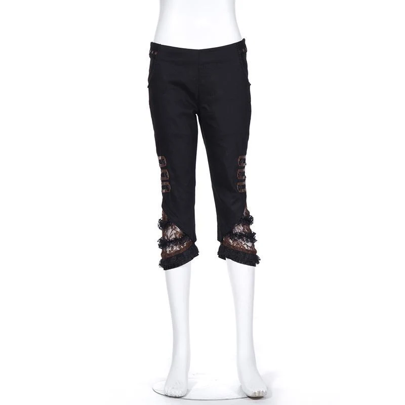 Damen Kunstleder und Lace Steampunk Crop Pants