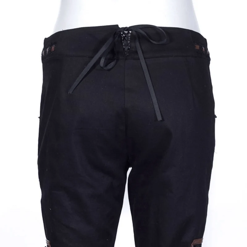 Damen Kunstleder und Lace Steampunk Crop Pants