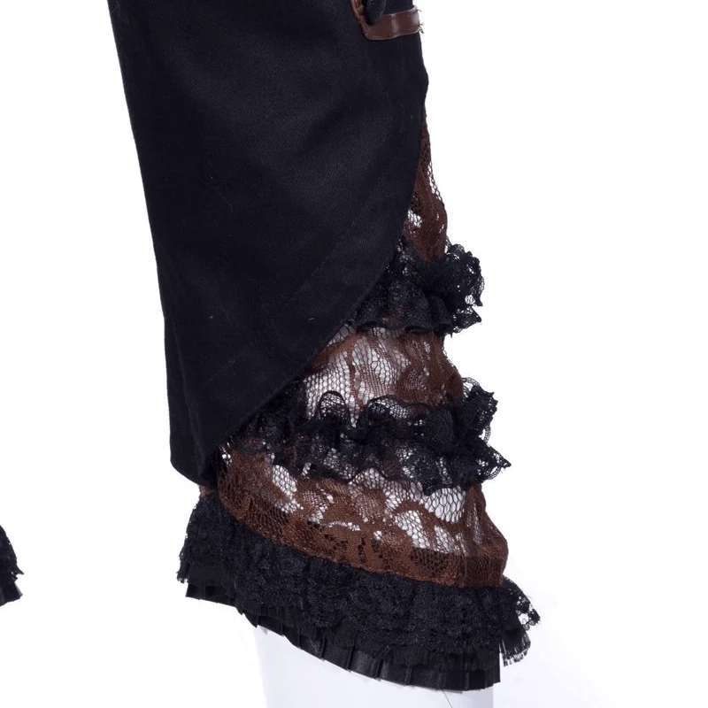 Damen Kunstleder und Lace Steampunk Crop Pants