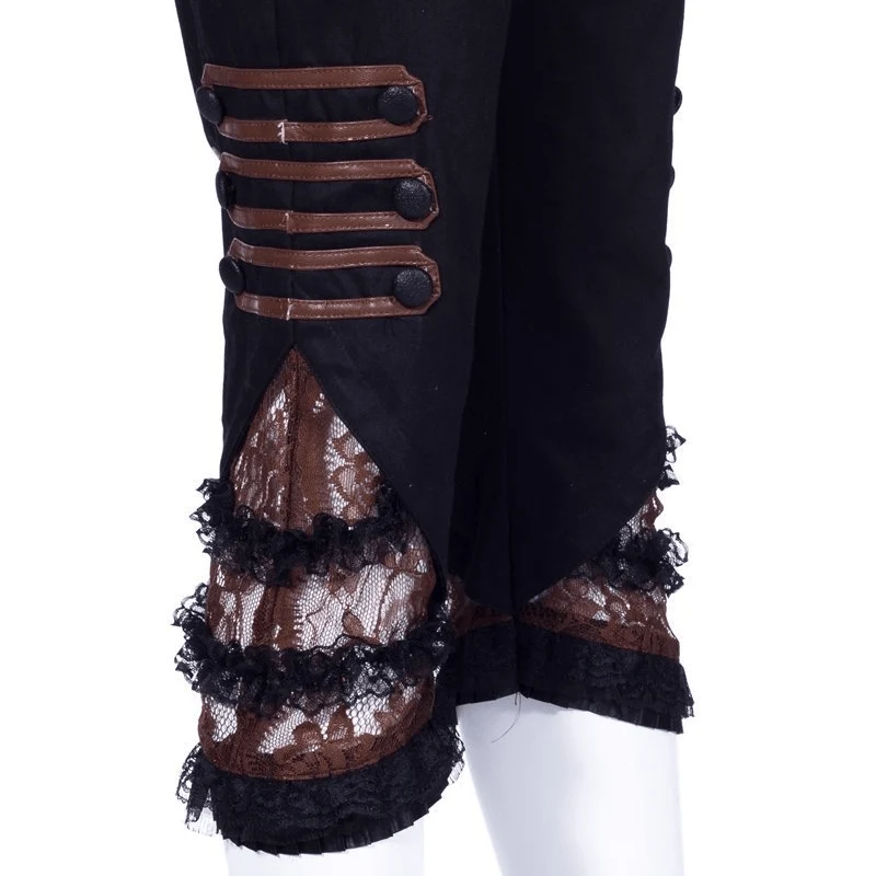 Damen Kunstleder und Lace Steampunk Crop Pants
