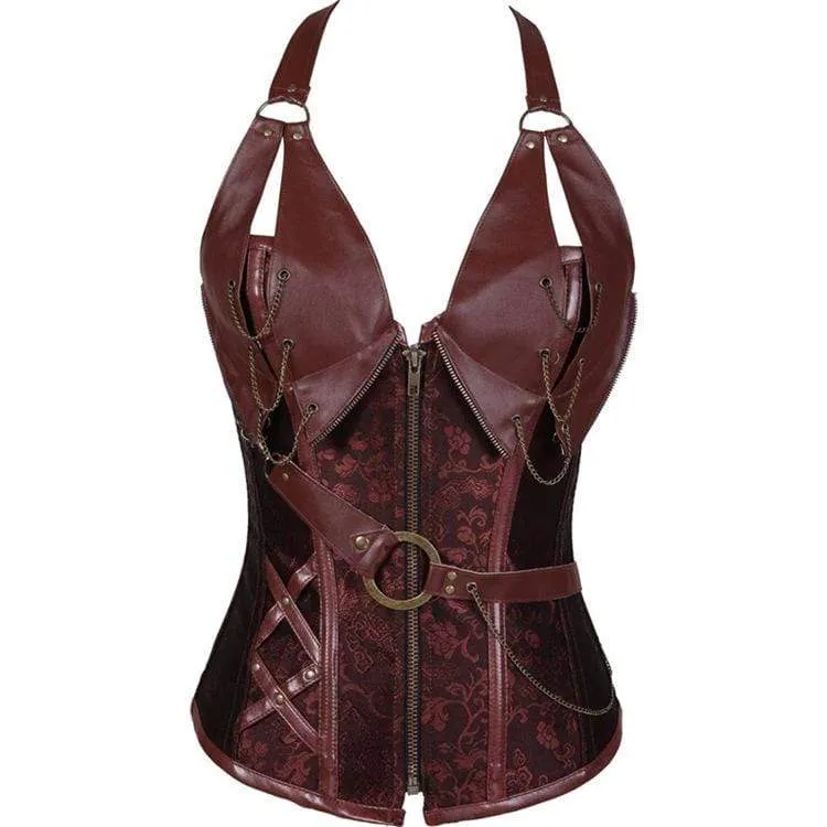 Damen Gothic Kunstleder Neckholder Top Korsetts