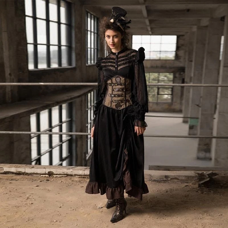 Frauen Goth Middy Länge Kleid