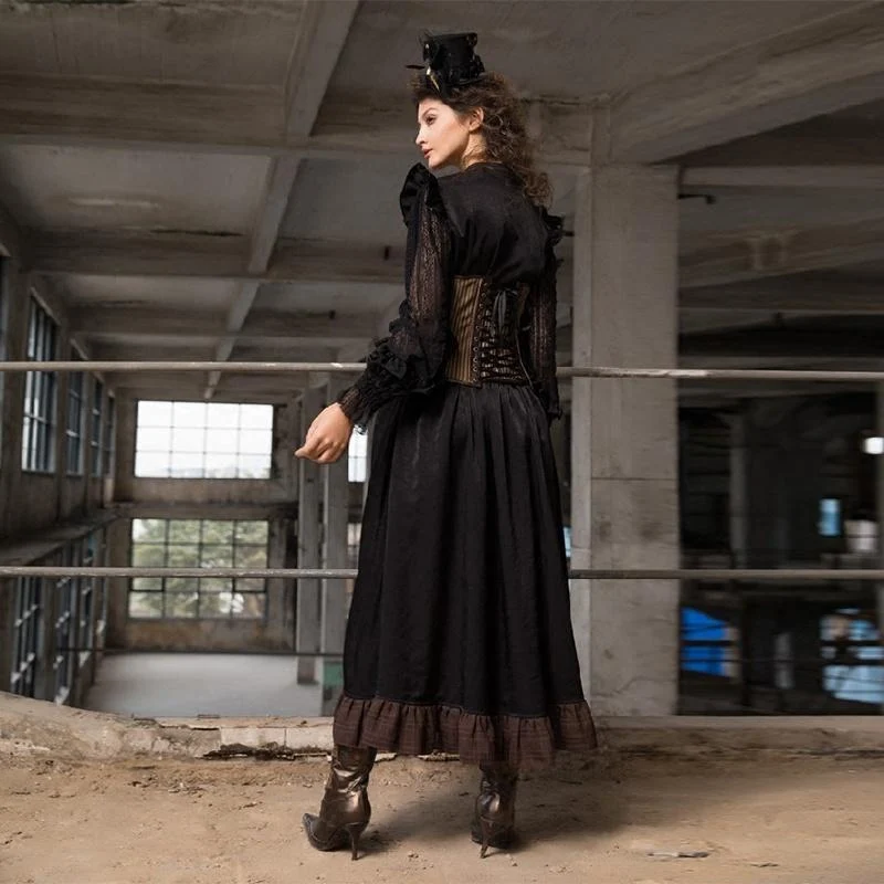 Frauen Goth Middy Länge Kleid