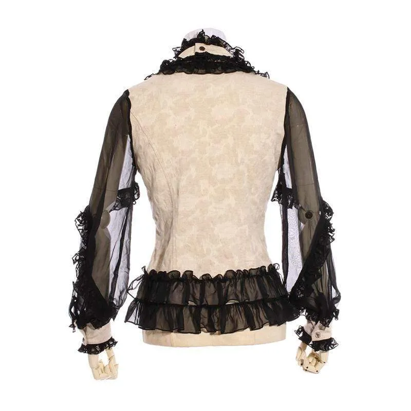 Damen Black & White Rüschen Steampunk Shirt